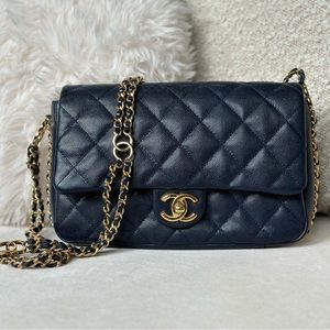 Chanel 23C Black/Dark Navy Medium Flap CC You Chain Me Bag